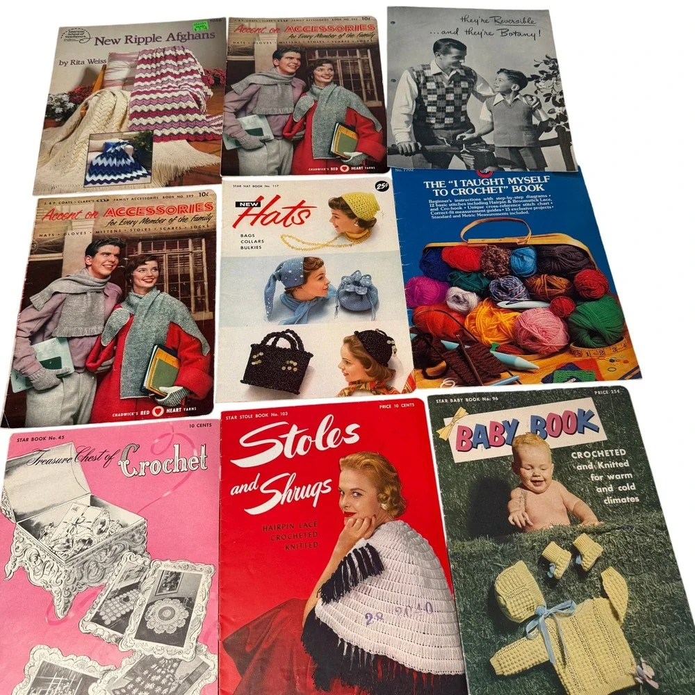 Vintage Knit Crochet Pattern Booklet Lot 33 Star Book Leisure Arts Coats Clark